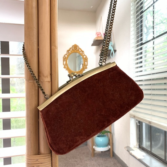 Universal Thread Handbags - Rust Velvet Chain Purse